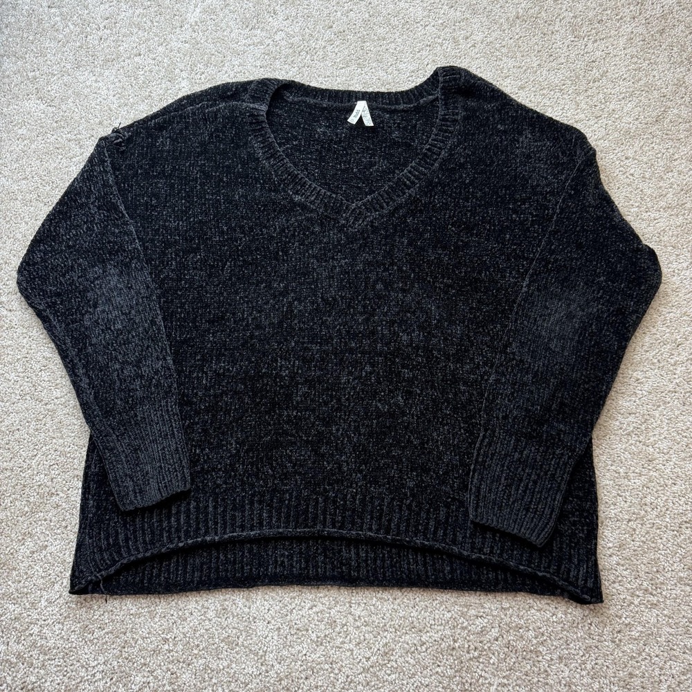 Mudd Sweater Womens XL Gray V Neck Chenille Chunky-Knit Soft Pullover